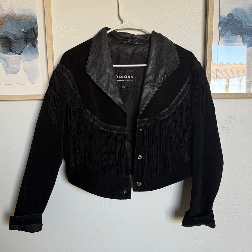 Wilson Women's Black Suede Leather Fringe Jacket
